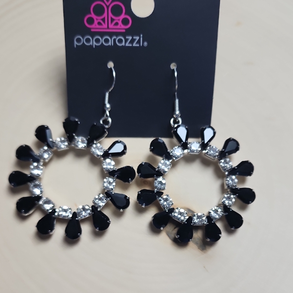 Paparazzi Dazzling Black and Silver Earrings